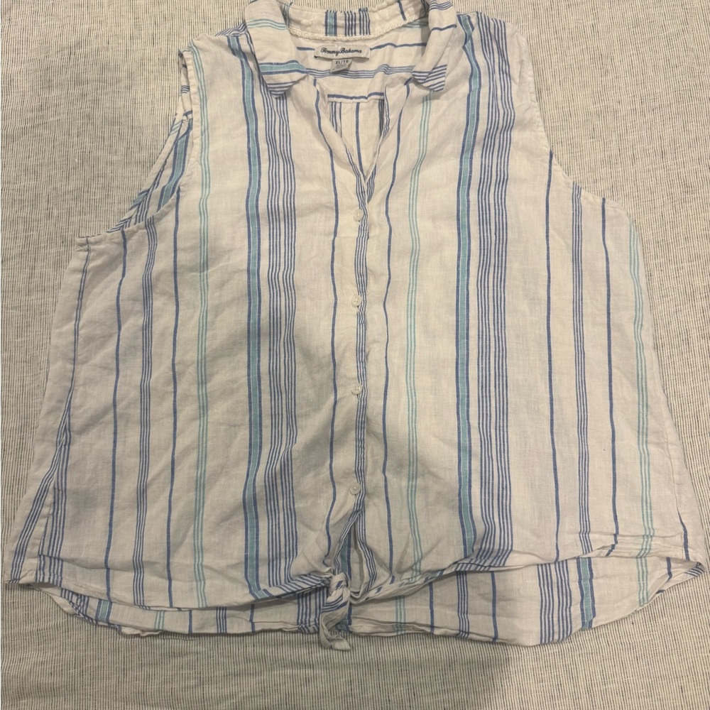 Tommy Bahama Women’s XL Linen Sleeveless Striped Tie-Front Top